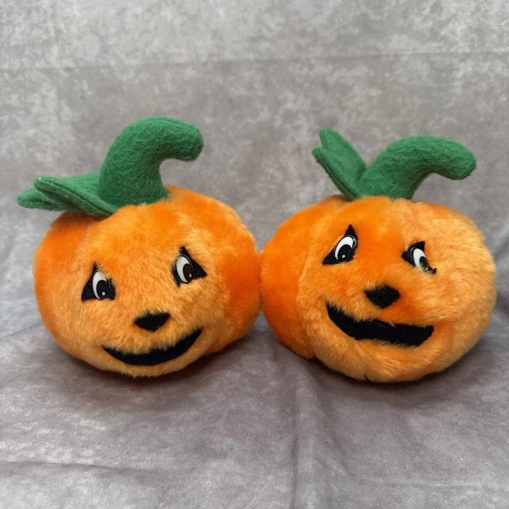 Vintage 80's Cuddle Wit Pumpkin Jack O Lantern Halloween Plush Lot Of 2 Decor 6